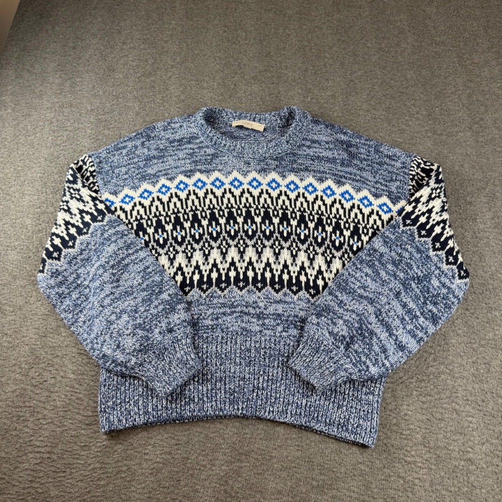 Loft Sweater Women's XL Blue Fair Isle Marled Knit Crew Neck Pullover RN140923